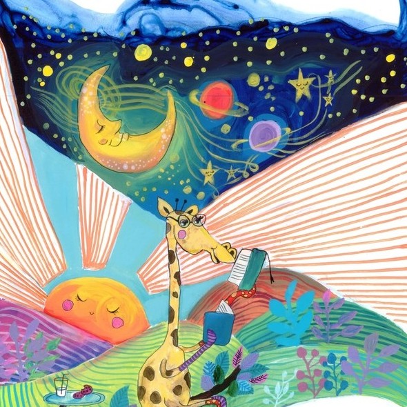 Illustration for the book A Giraffe in Space O girafă în spațiu by Cristina Donovici